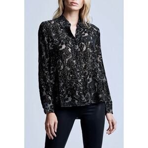 L'AGENCE Hailie Black Burnout Velvet Blouse Size M Dark Academia Goth Luxe Moody